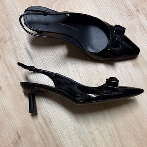 Salvatore Ferragamo Black Patent Slingback Heels